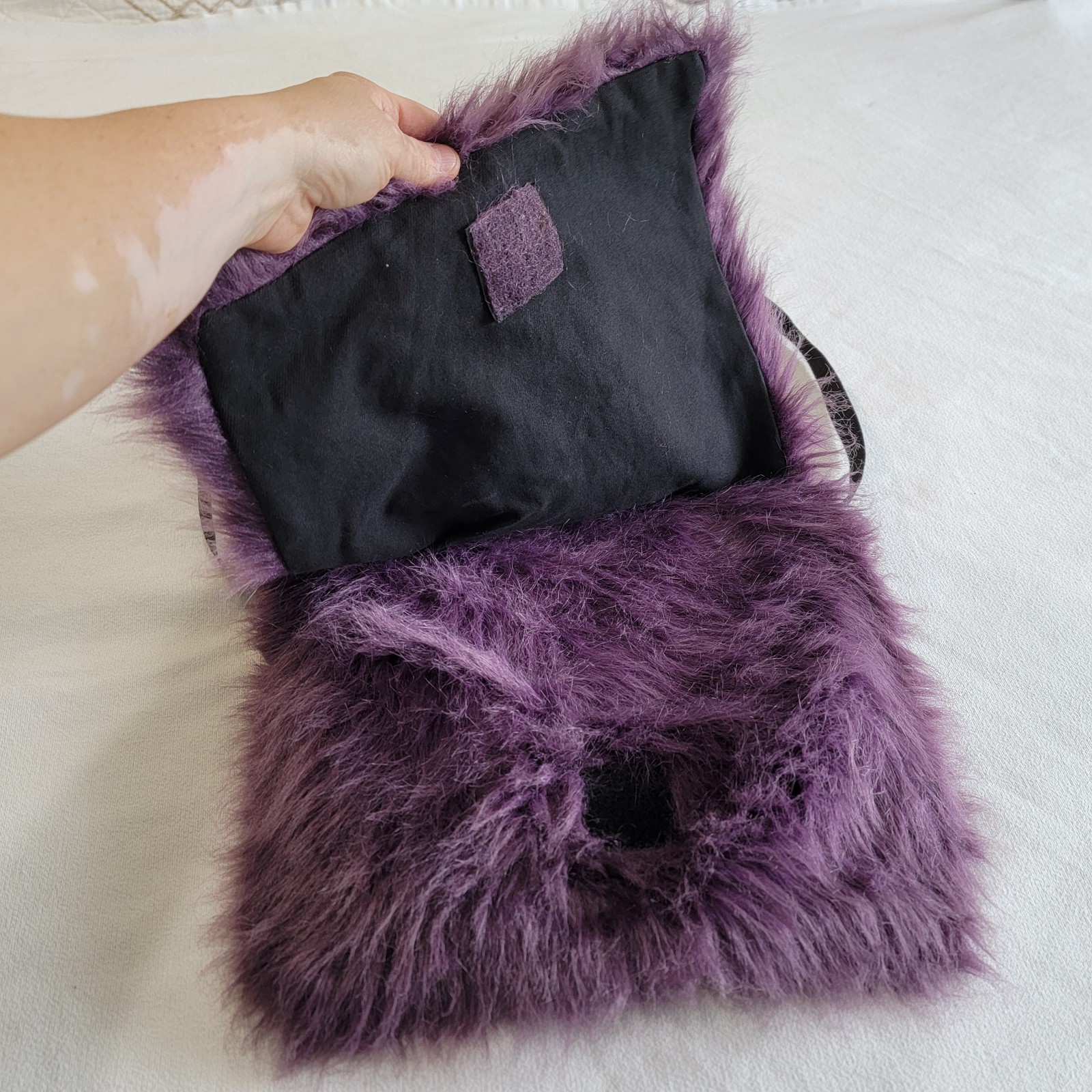 Vintage Y2K Faux Fur Punky Shoulder Bag Purple Medium Size for Women