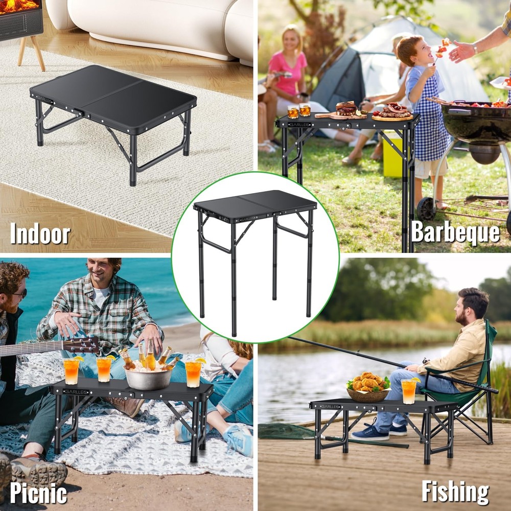 2ft Folding Camping Table, 3 Adjustable Height Lightweight Folded Picnic Tabl...