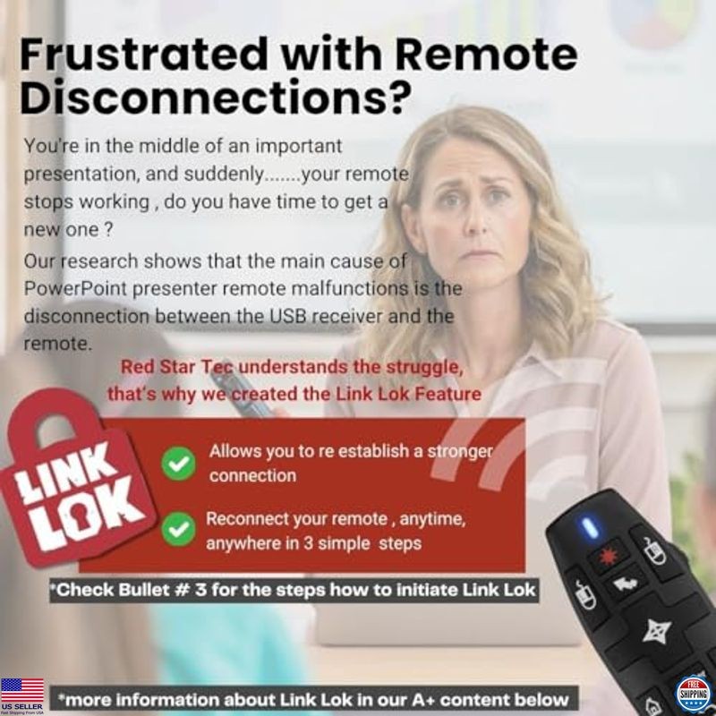 Wireless Presentation Clicker with Laser Pointer, Air Mouse for Slideshows