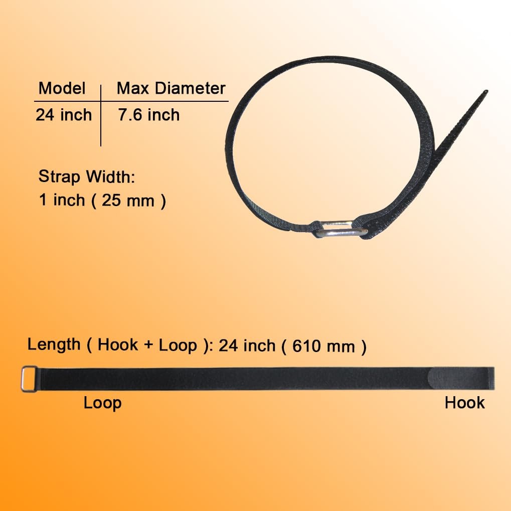 24 inch Hook and Loop Cable Strap - Reusable Fastening Strap - 12 PACK 1 inch