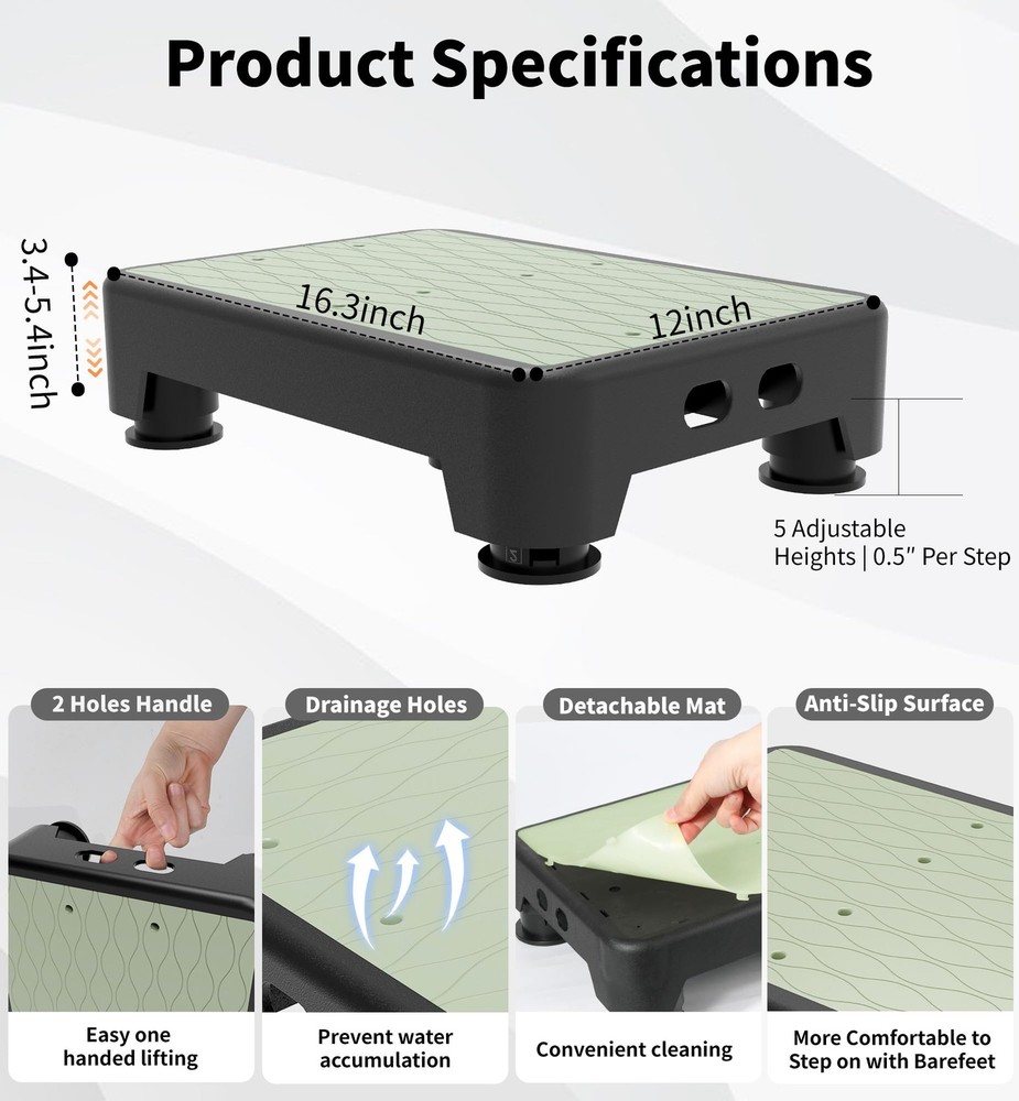 5-Level Adjustable Step Stool, Noctilucent Bedside Step, 700 LBS Capacity Saf...