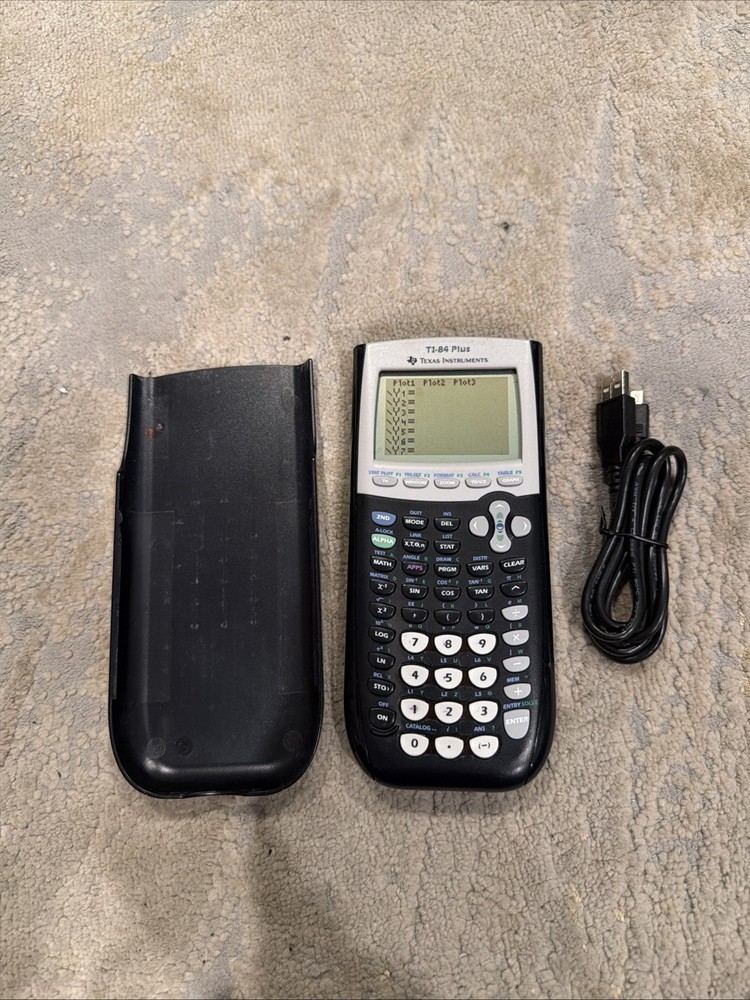 Texas Instruments TI-84 Plus Graphing Calculator Black USB Cable New Memory Batt