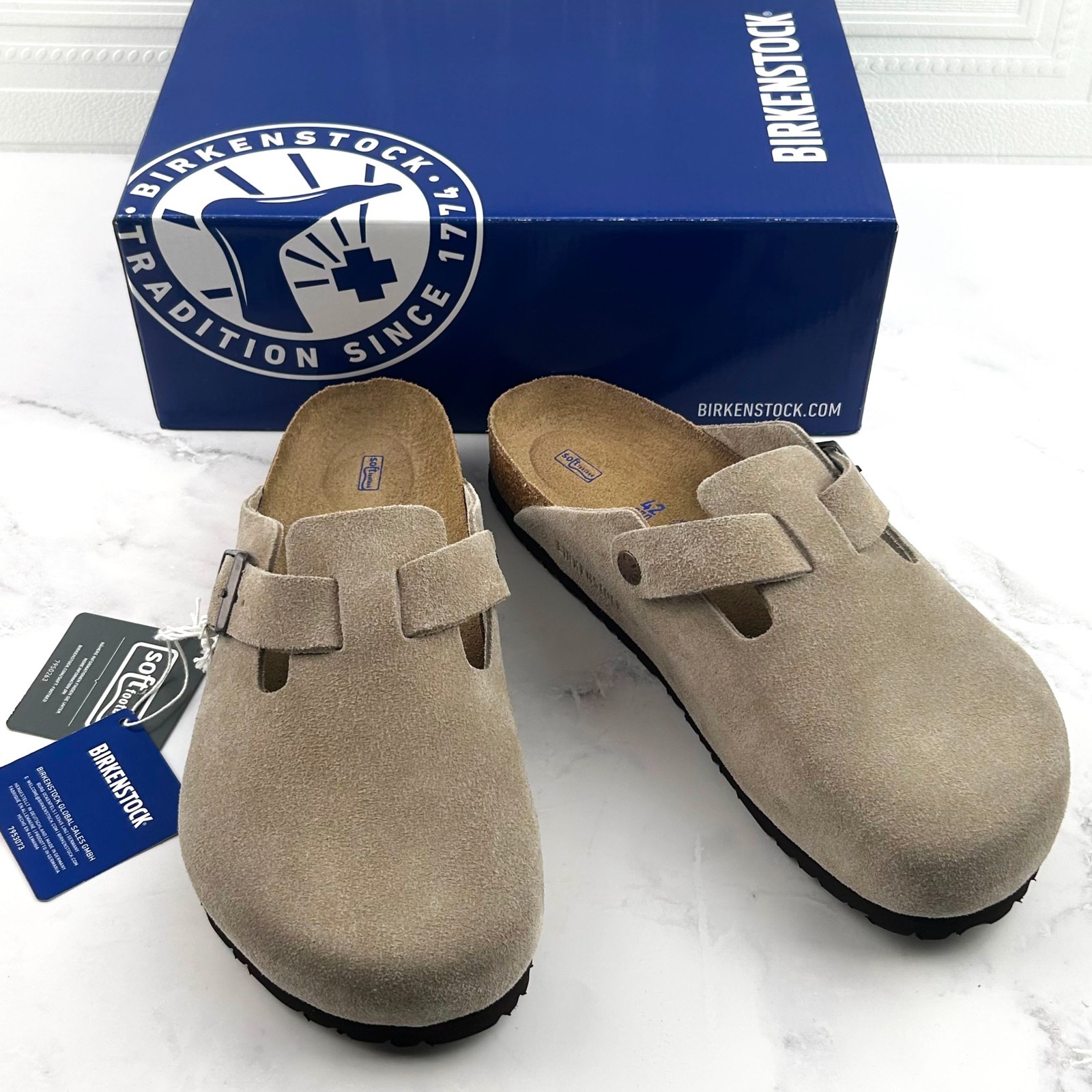 New Birkenstock Boston Taupe Suede Leather Soft Footbed Clog Women's Men's Shoes