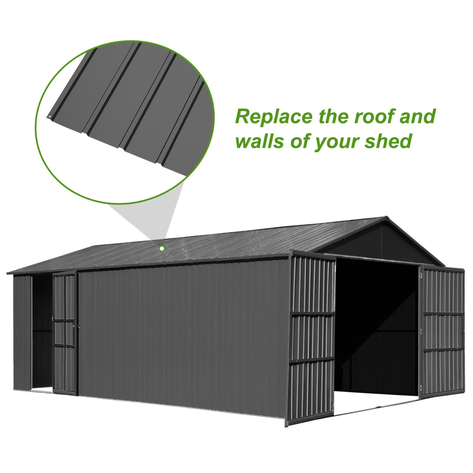 116FT Galvanized Roofing Panel w/Steel Screw for Pergola,Gazebo,Shed(20Pcs,Grey)