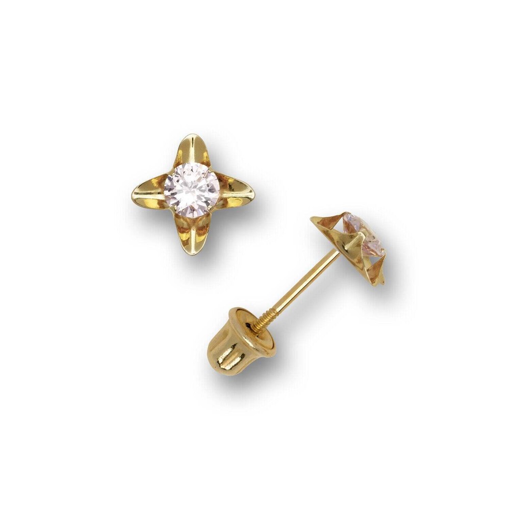 14k Yellow and White Gold Cz Stud Earrings
