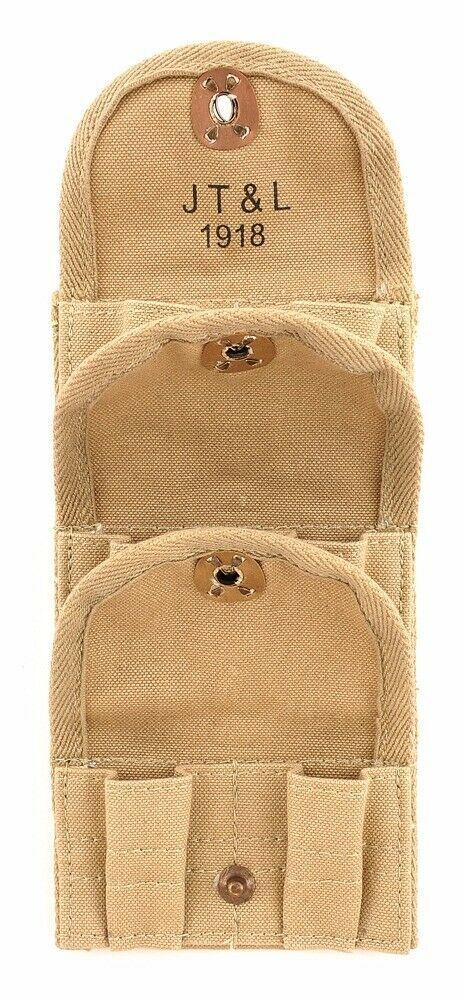 U.S. WWI M1917 Half Moon Clip .45 cal 3 Pocket Pouch marked JT&L 1918