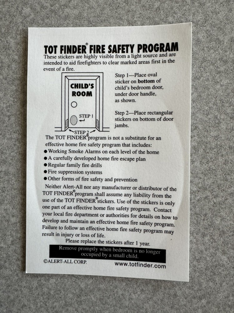 TOT FINDER DECAL FIRE SAFETY PROGRAM