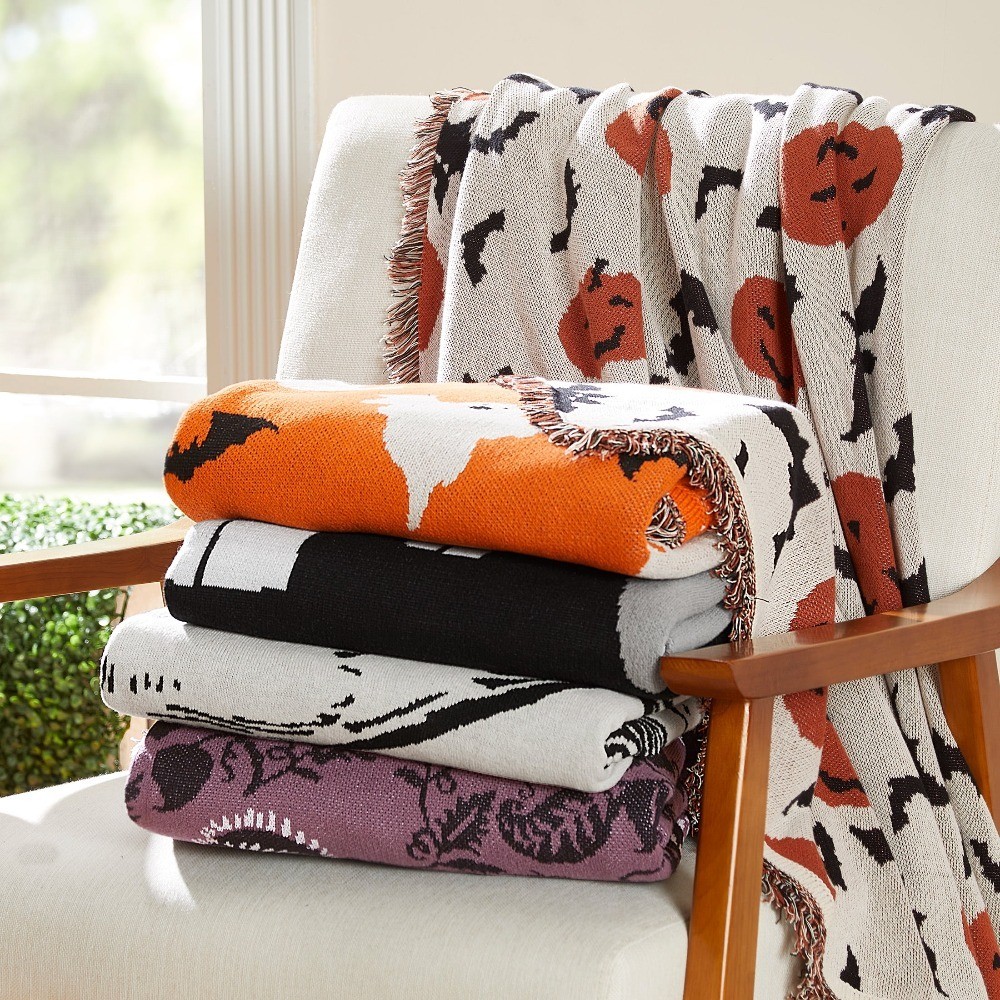 Halloween Soft Touch Multicolored Venus Flytrap Jacquard Knitted Tapestry Throw