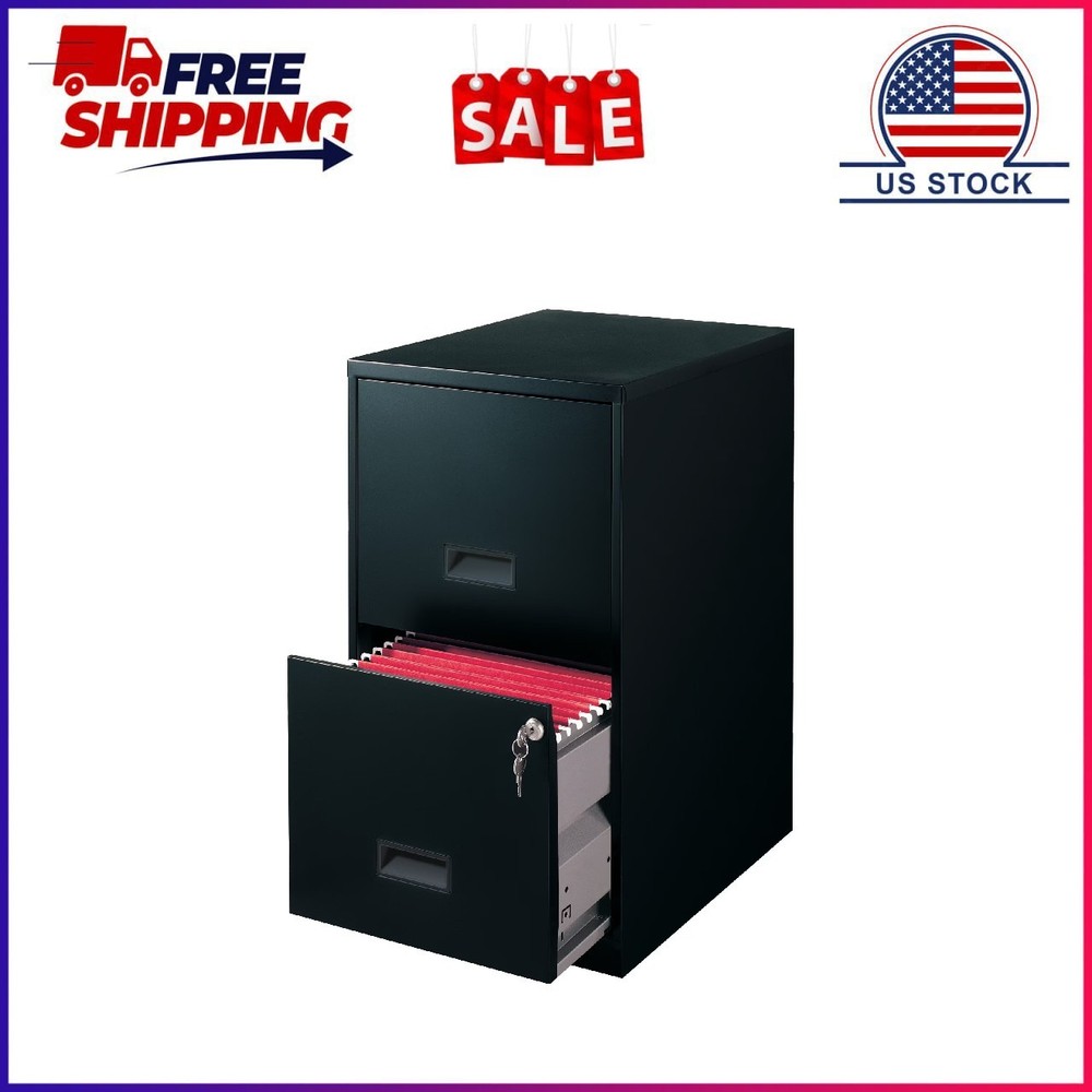 Space Solutions 18" Deep 2 Drawer Letter Width Vertical File Cabinet, Black