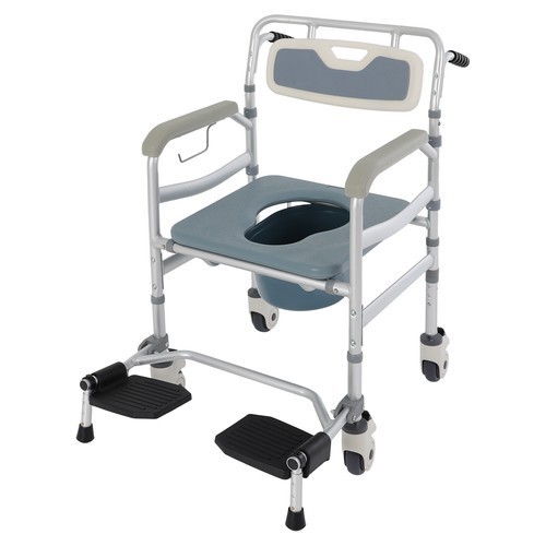 Bedside Commode Chair, Rolling Shower Wheelchair, Foldable Height Adjustable Toi