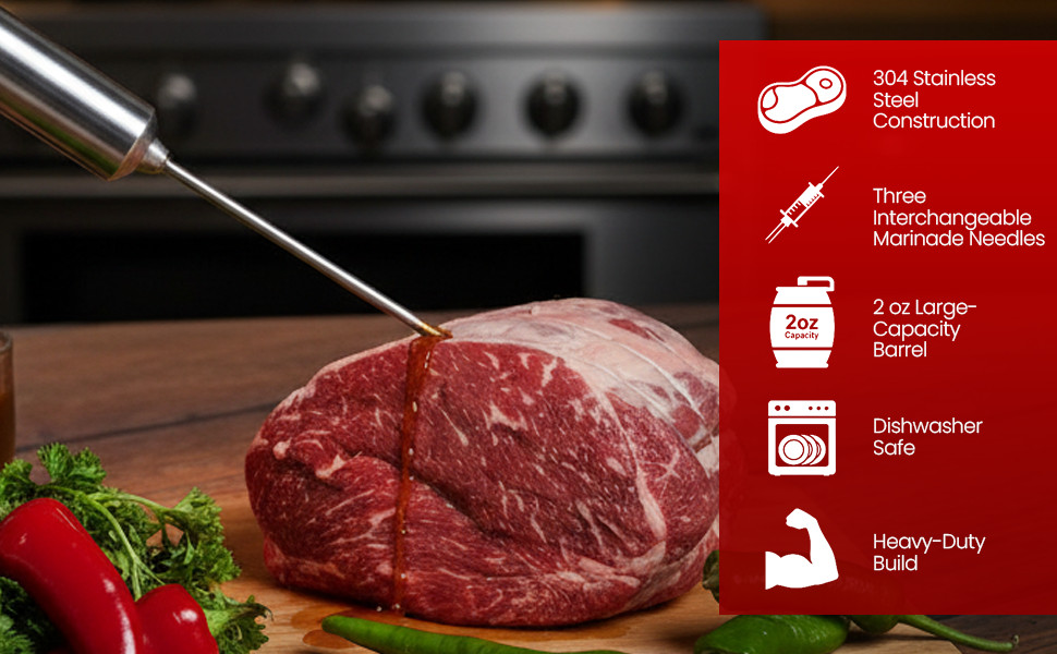 Heavy Duty Meat Injector 304 Stainless Steel - Seasoning Injector -