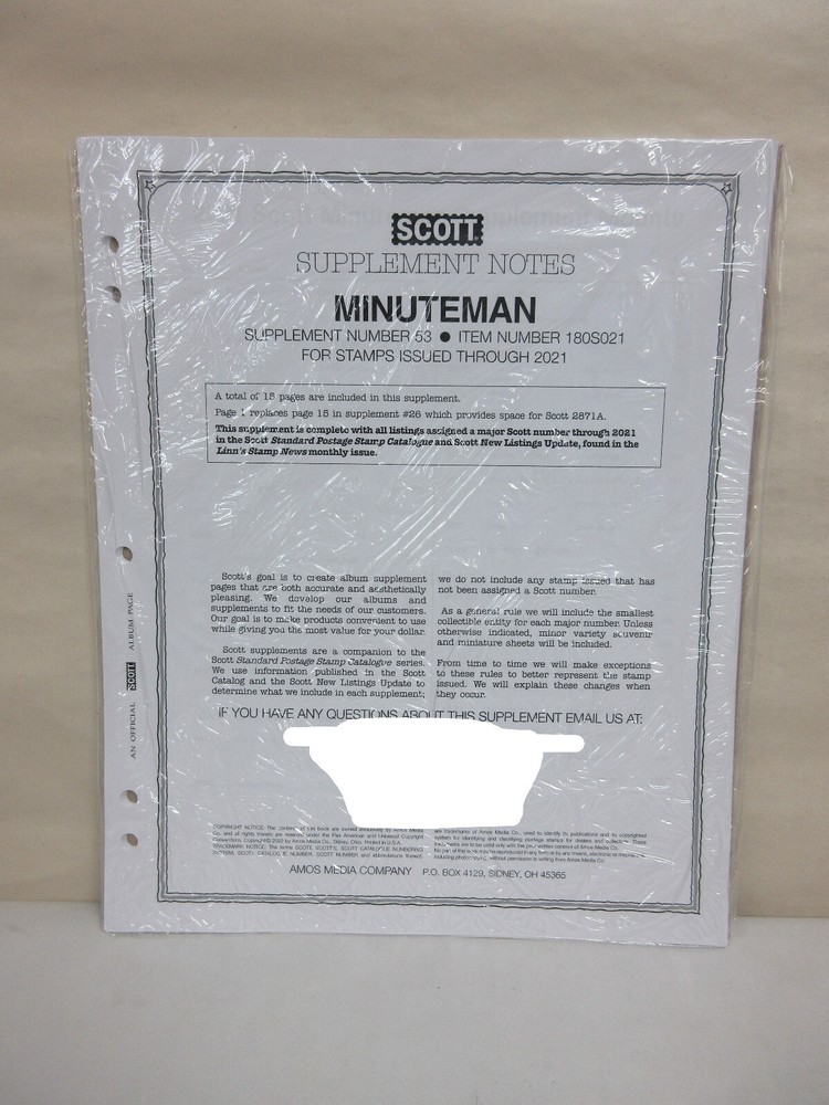 2021 Scott U.S. Minuteman 15-Page Stamp Supplement Notes #53 - Item #180S021