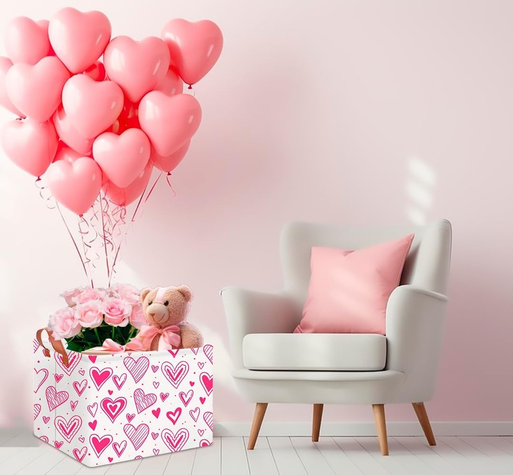 CLOCOR Rectangular Heart Printed Valentine's Day Basket Empty, Gift Basket, W...
