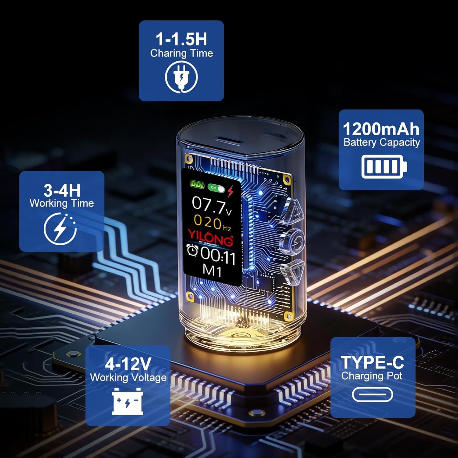 Wireless Tattoo Gun Kit for Beginners Digital Led Display Ink 10 PCS Cartridges