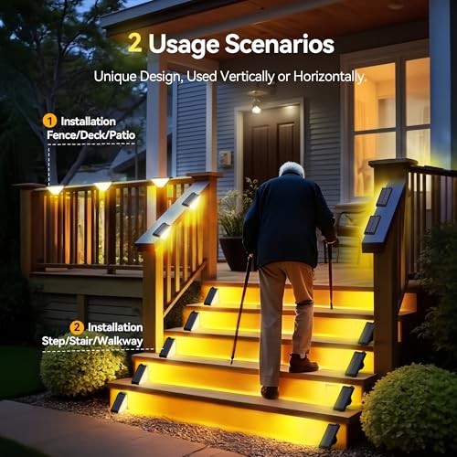 Solar Step Lights for Outside, 2 Adjustable Brightness, 2 Mounting 6 Pcs