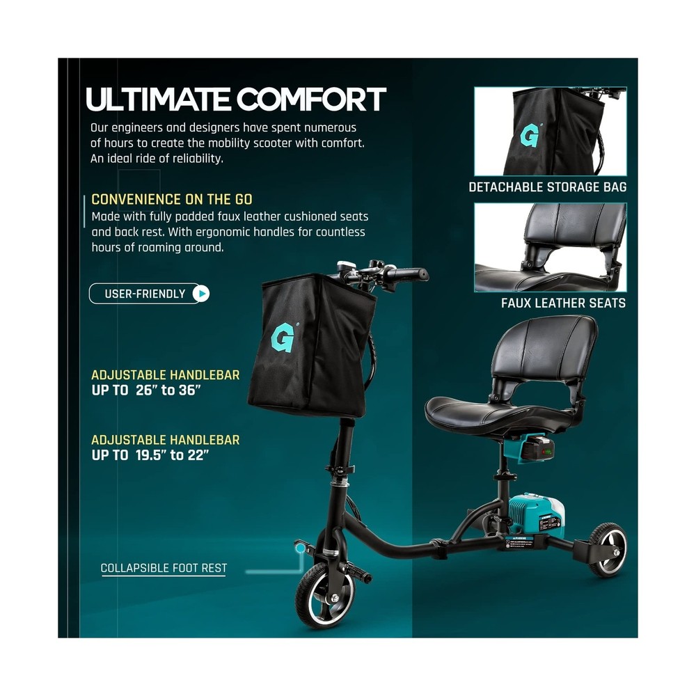 G 3 Wheel Folding Mobility Scooter Basic - Electric Powered, Airline Friendly...