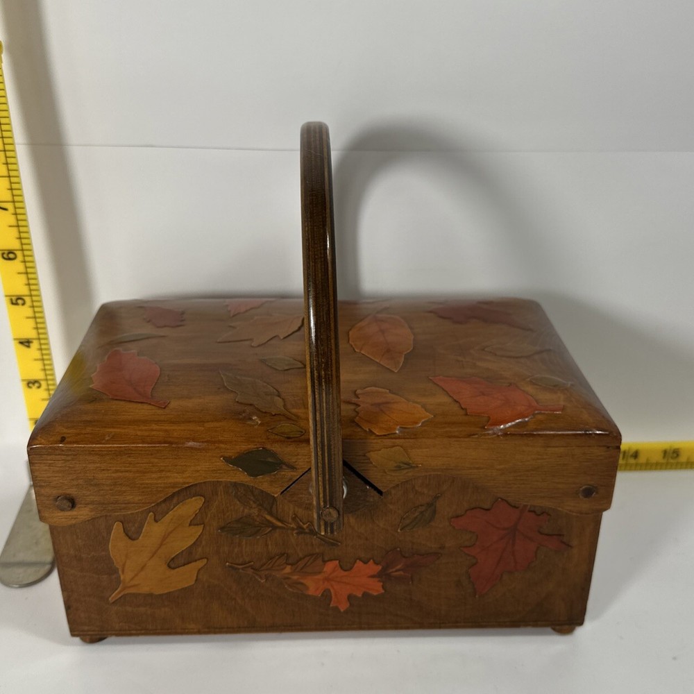 Box, Wood, Maple Leaf Laid,  Storage, Sewing, Coffee Table Storage