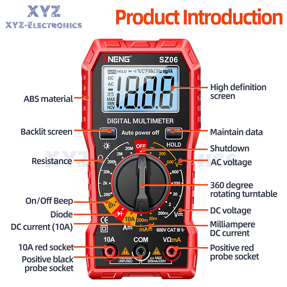 ANENG SZ06 LCD Digital Multimeter 2000 Count AC/DC Voltmeter Ammeter Volt Meter