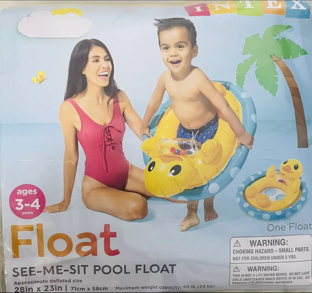 Intex Inflatable See Me Sit Pool Ride Duck Float age 3-4 weight to 50 Lbs NEW