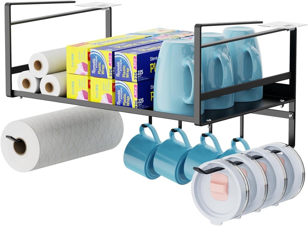 Under Shelf Basket- Multi-pose Under Shelf Stora Mug Hooks,
