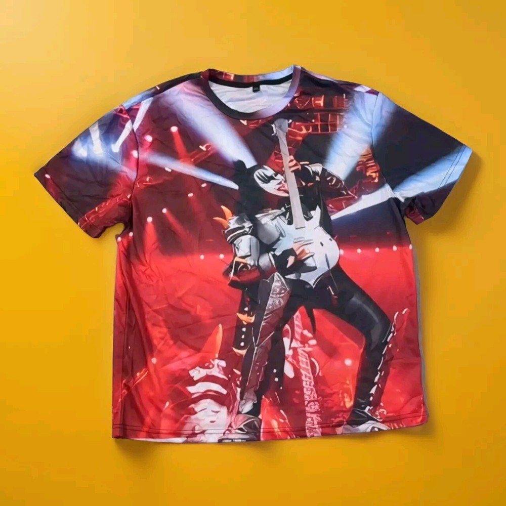 Gene Simmons KISS Graphic All Over T-Shirt Men's XXL Paul Stanley RED New