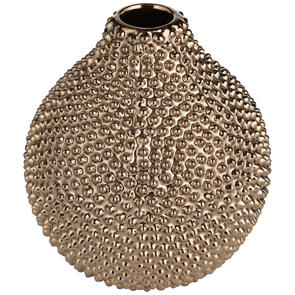 Studio 55D 8" High Glossy Brass Textured Ceramic Vase
