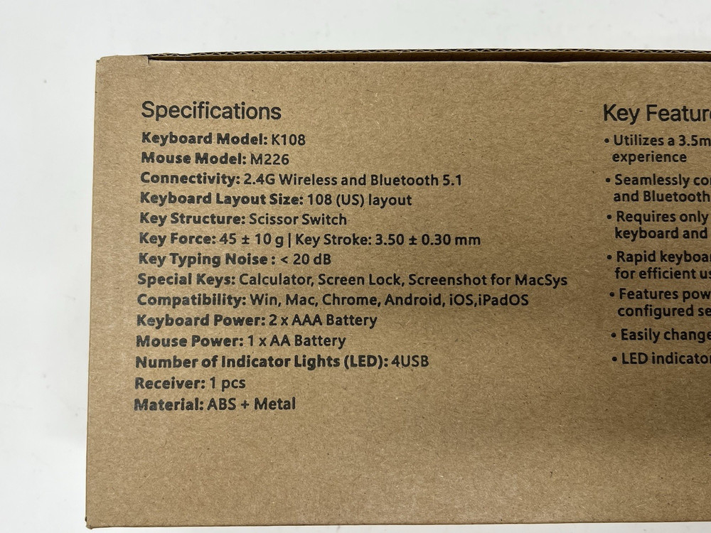 Wireless Bluetooth Keyboard & Mouse for Mac & PC Multi-Device Battery Powered BL