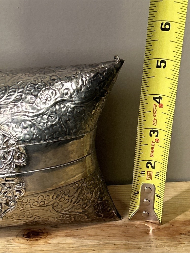 Vintage Antique Silver Played Coin Purse / Pillow Purse w/ Scrolling Design