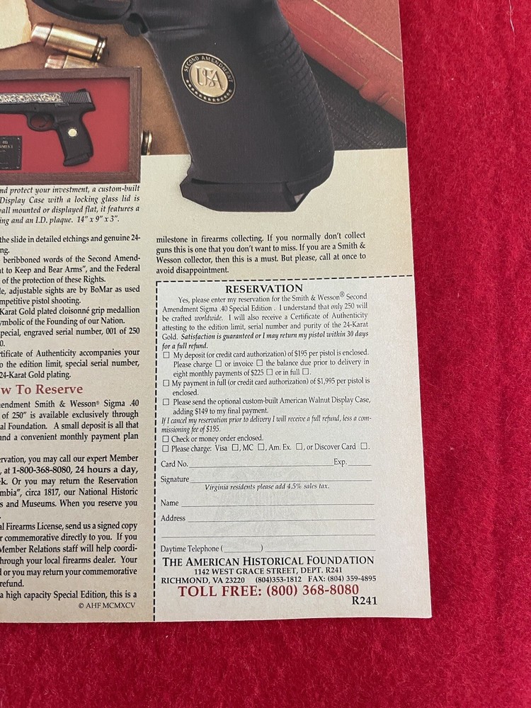 2nd Amendment Smith & Wesson Sigma .40 Commemorative 1995 Print Ad