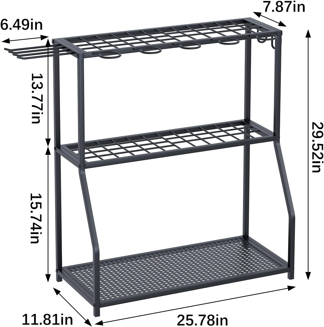 Yard Tool Storage Rack, Steel Organizer for Long-Handled Tools, Black
