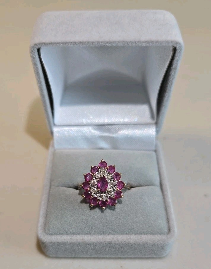 Tear Drop Pink 10k Gold Diamond Ring