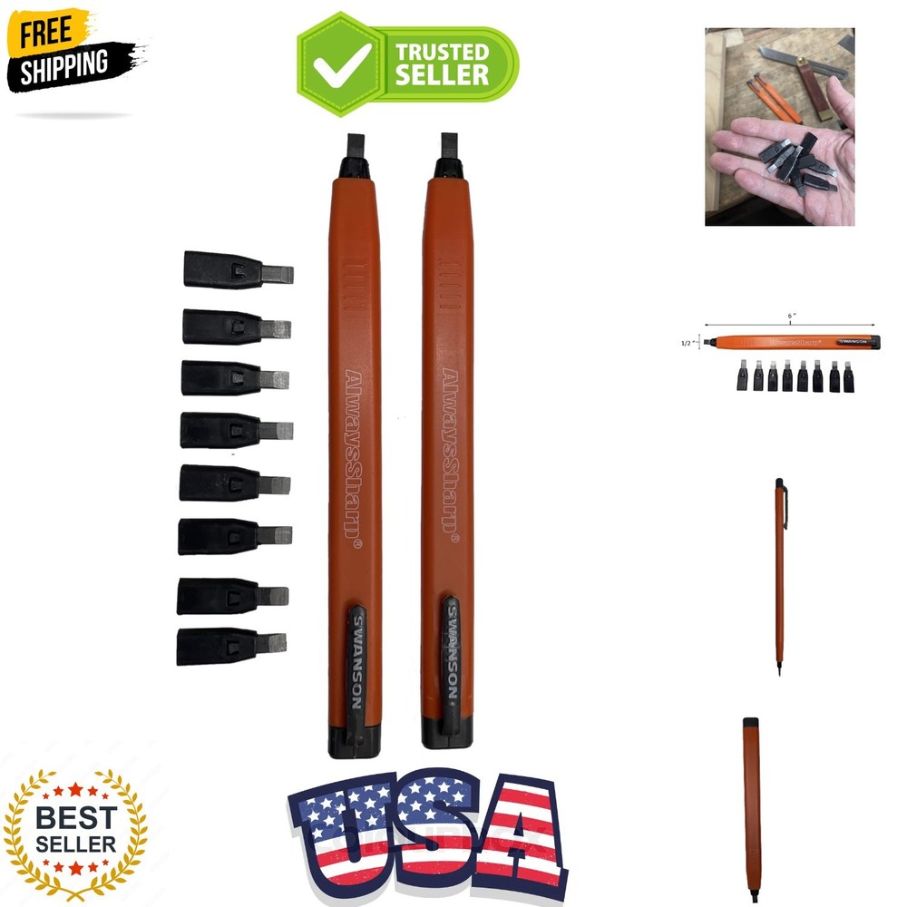 Co CP216 AlwaysSharp Refillable Mechanical Carpenter Pencil, Two Pack, with 8...