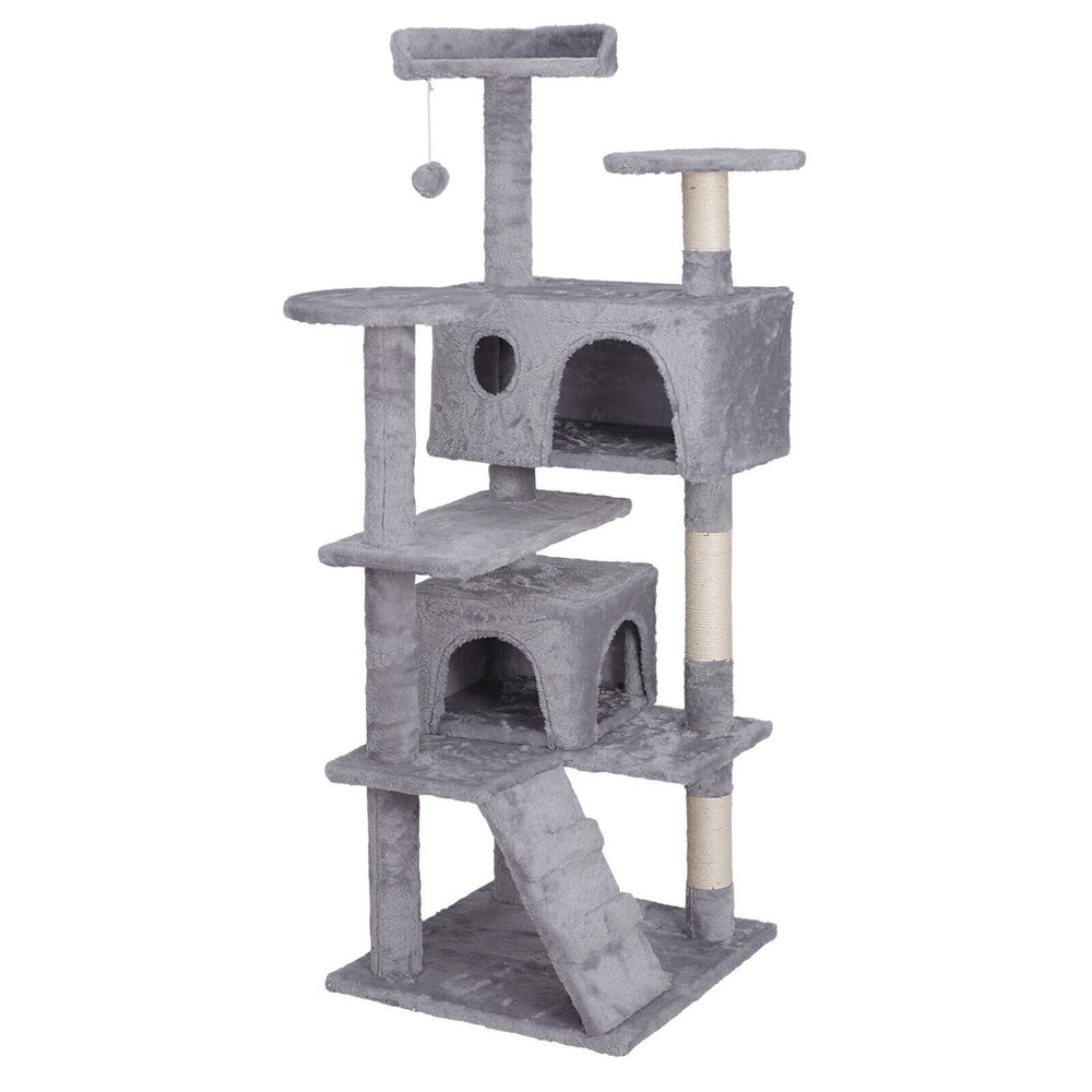 55" Cat Tree Tower Condo Scratching Post Kitten Activity W/3 Perches Light Grey