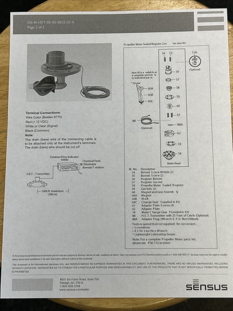 14” Mainline Propeller Meter Sensus Model 112 PExPE EROFI HEAD, HET PULSE TRANS