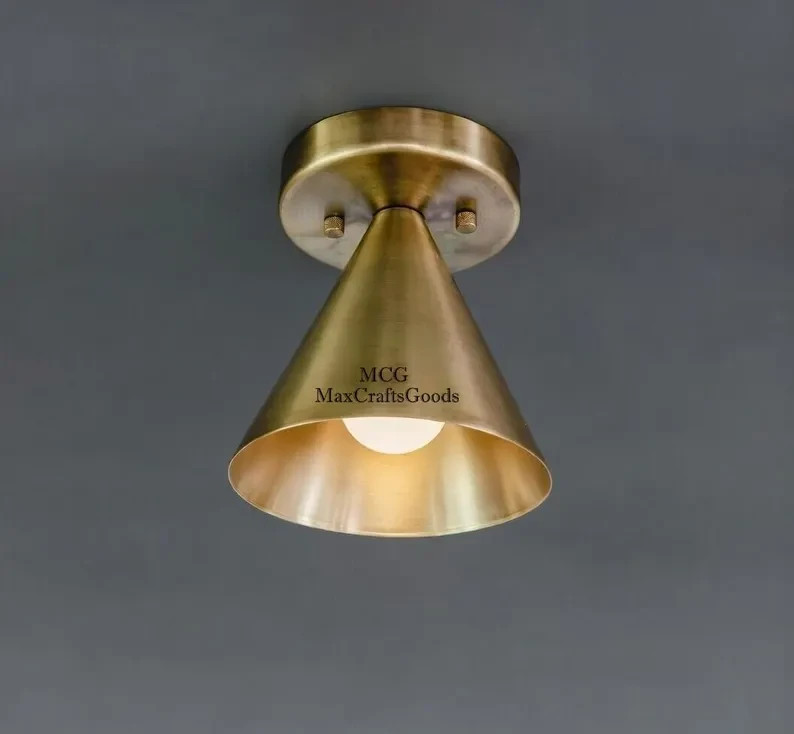 Brass Flush Mount Ceiling Light | Mid Century Modern Cone Fixture