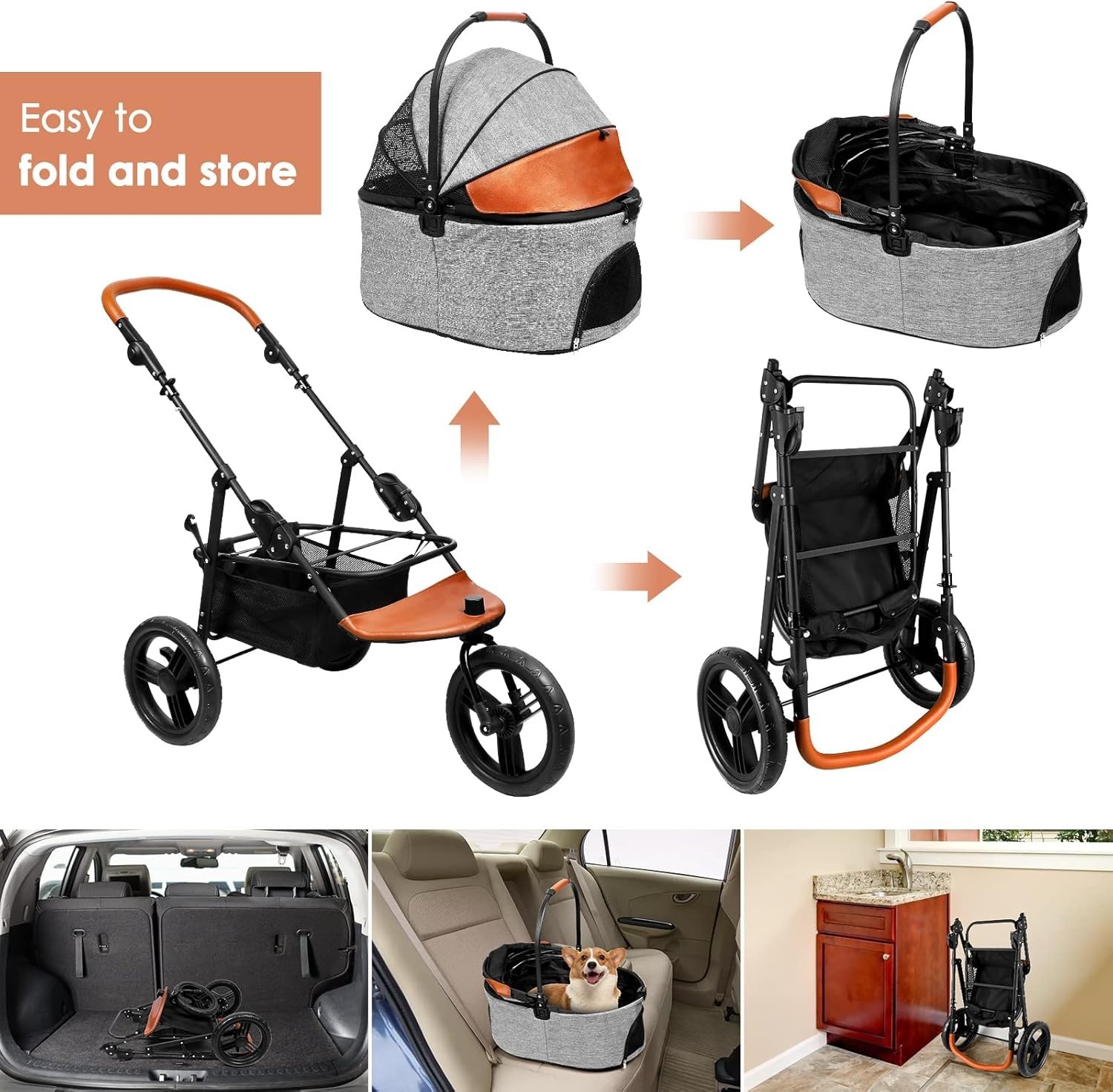 Pet Stroller with Detachable Carrier - Ideal for Small to Medium Dogs & Cats ...