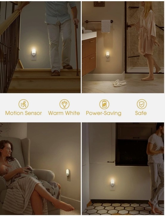 Motion Sensor LED Night Light 2-Pack Automatic Plug-In for Safety Convenience