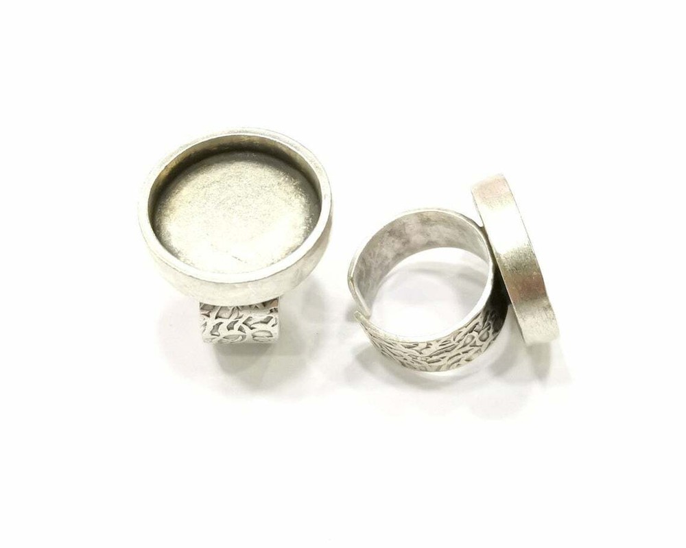 Ring Blank Setting Cabochon Base inlay Bezel Setting Adjustable Antique Silver