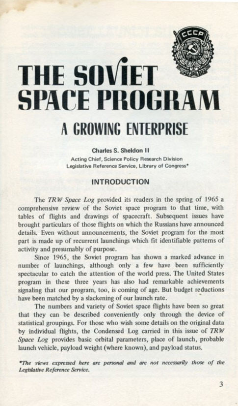 Space Log - Winter 1968, The Soviet Space Program, Published by TRW