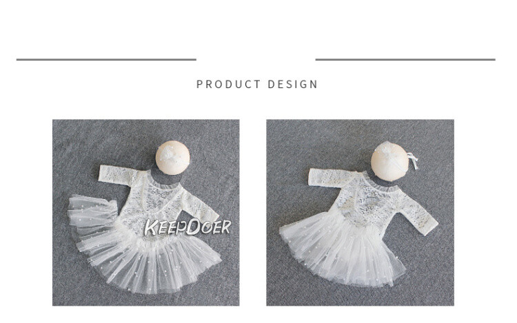 Newborn Baby Girl Lace Pearl Dress Skirt Headband Photography Props Photo Shoot