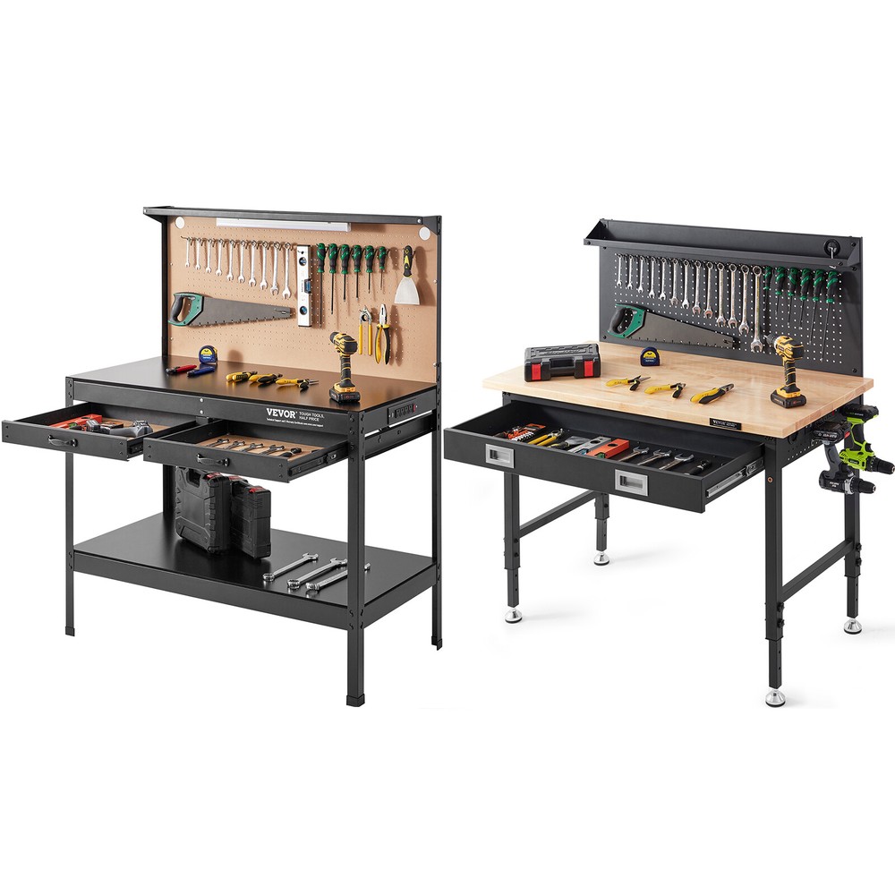 VEVOR Multifunctional Workbench 48x24" with Pegboard Worktable w/ Power Outlets