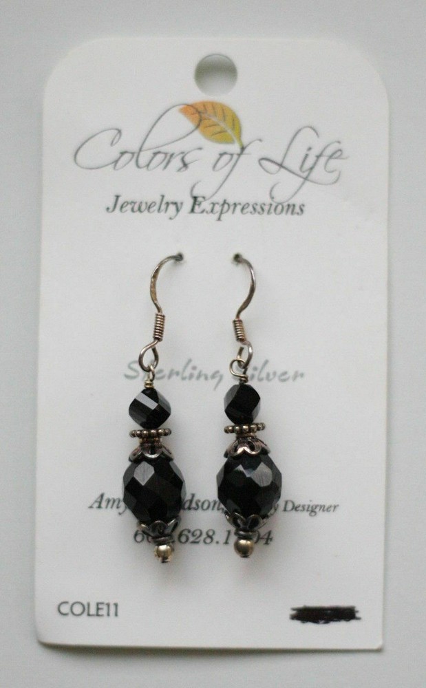 NWT Sterling Silver Black Beads with Silver Hardware Dangle Earrings