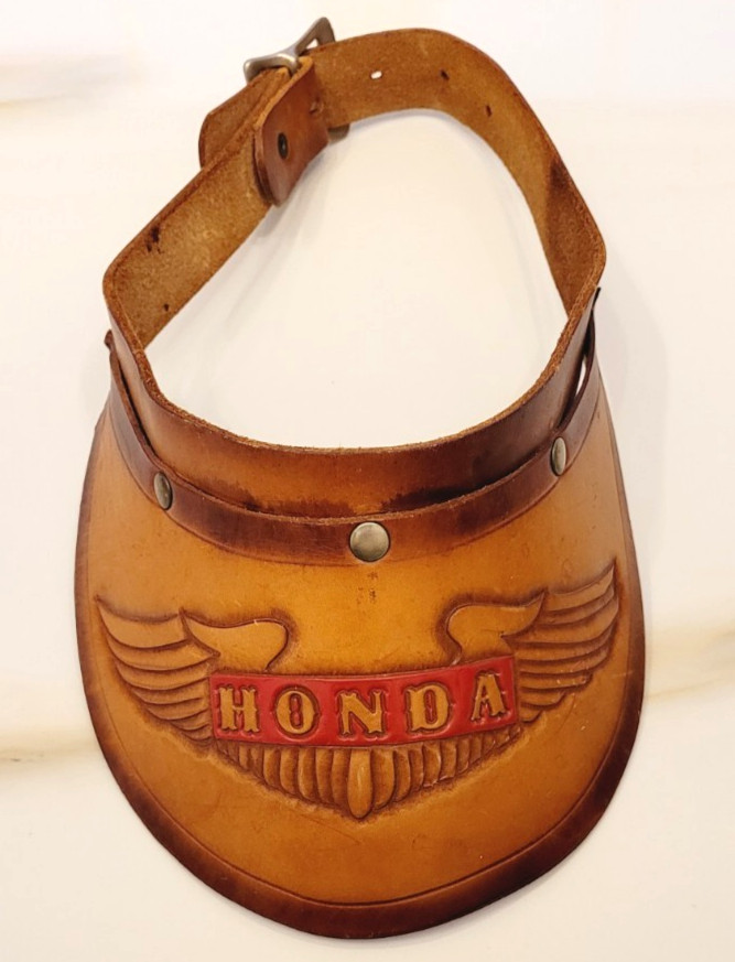 LEATHER MOTORCYCLE 1970's VISOR CAP ADJUSTABLE BIKER STYLE