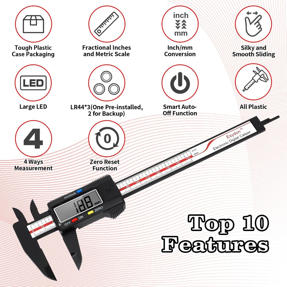 Digital Caliper, Upgraded Calipers 6 Inch, Measuring Tool, Electronic Ruler, wit