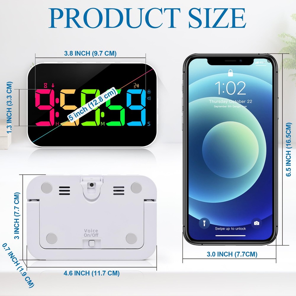 Kitchen LED Digital Timer Rechargeable, RGB Count Down Up Digital Timer with ...