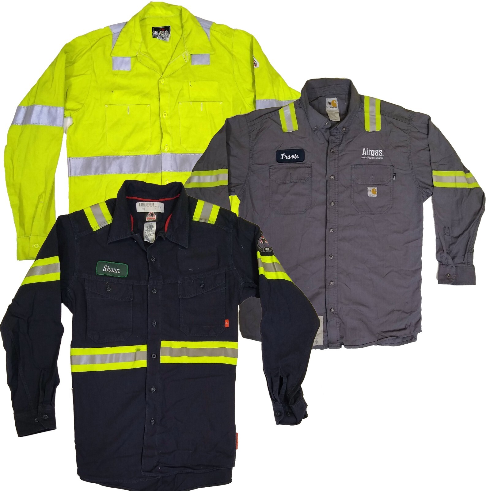 Used Flame Resistant FR Hi Vis Reflective Work Shirts Bulwark Carhartt and other