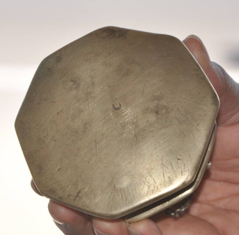 Vintage Unique Solid Handcrafted Fine Brass Octagonal Shape Inkpot