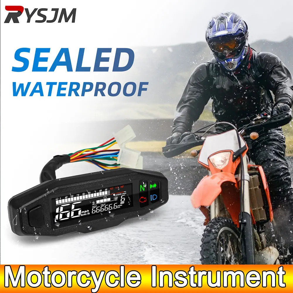 AD Universal Motorcycle Speedometer Digital Speed Meter LED Tachometer Dashboard