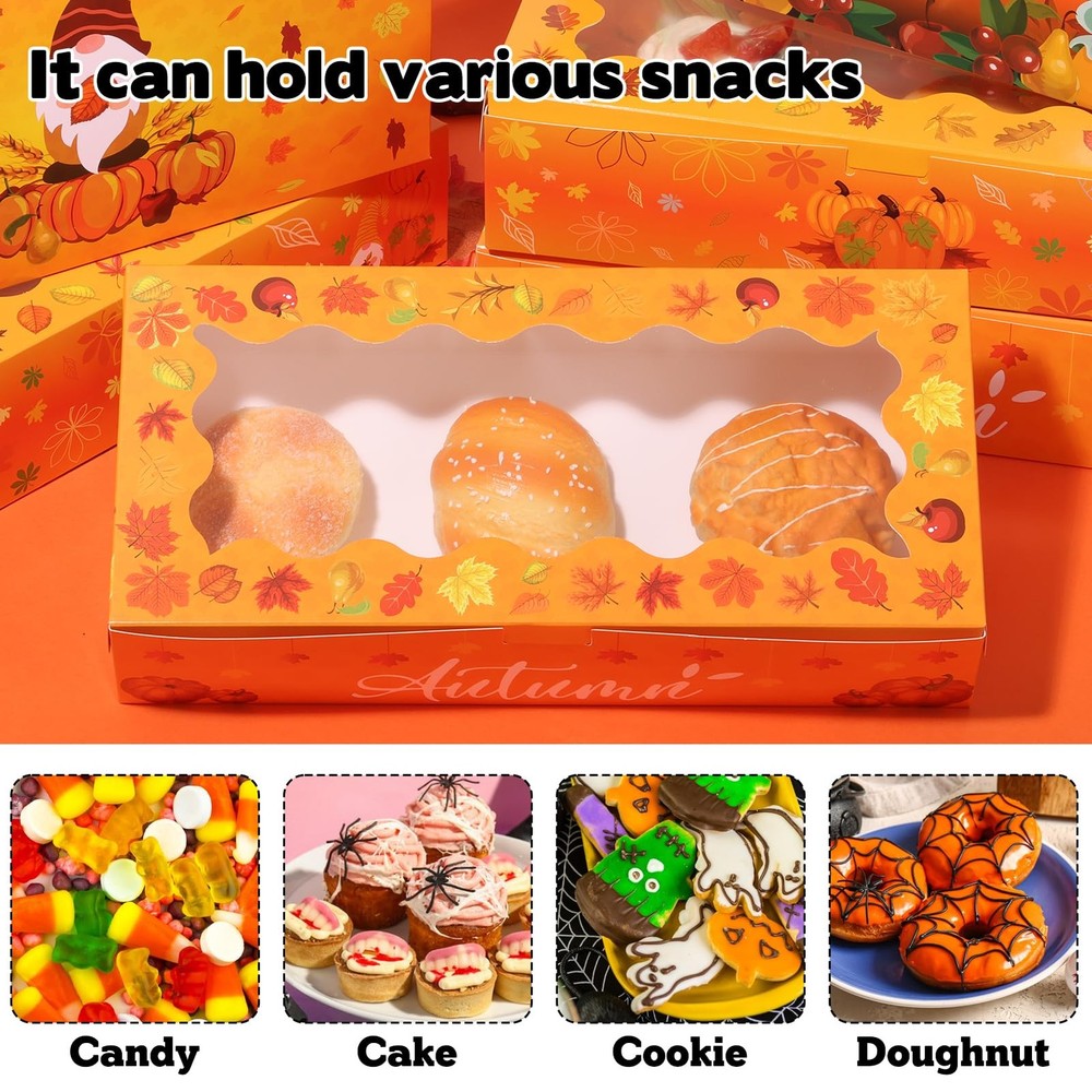 24 Pcs Fall Cookie Boxes with Window, Autumn Maple Leaf Cookie Gift Cardboard...