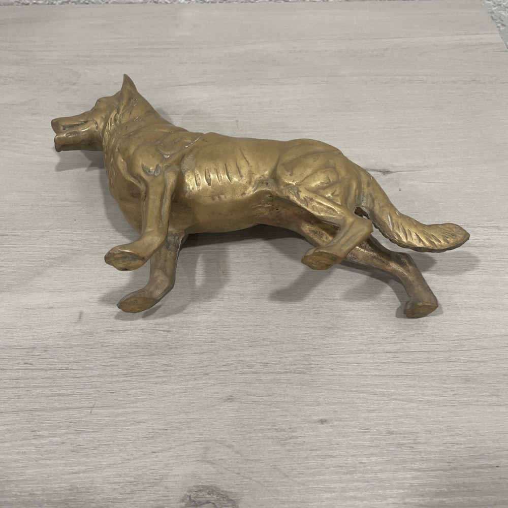 Vintage Large Solid Brass German Shepherd Dog Statue Doorstop